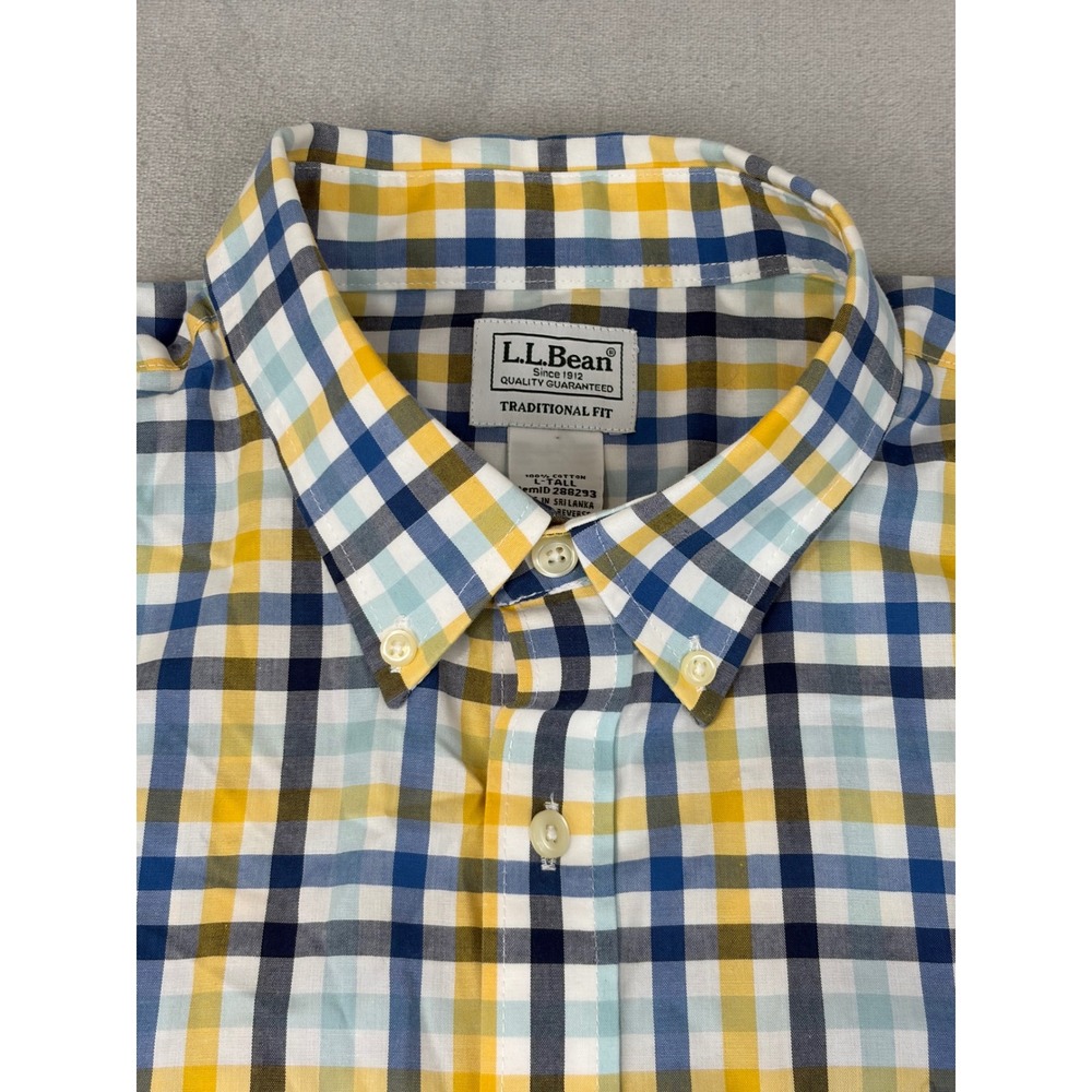 LL Bean Mens Kennebunk Sport Button Down Shirt Traditional Fit Check Large Tall